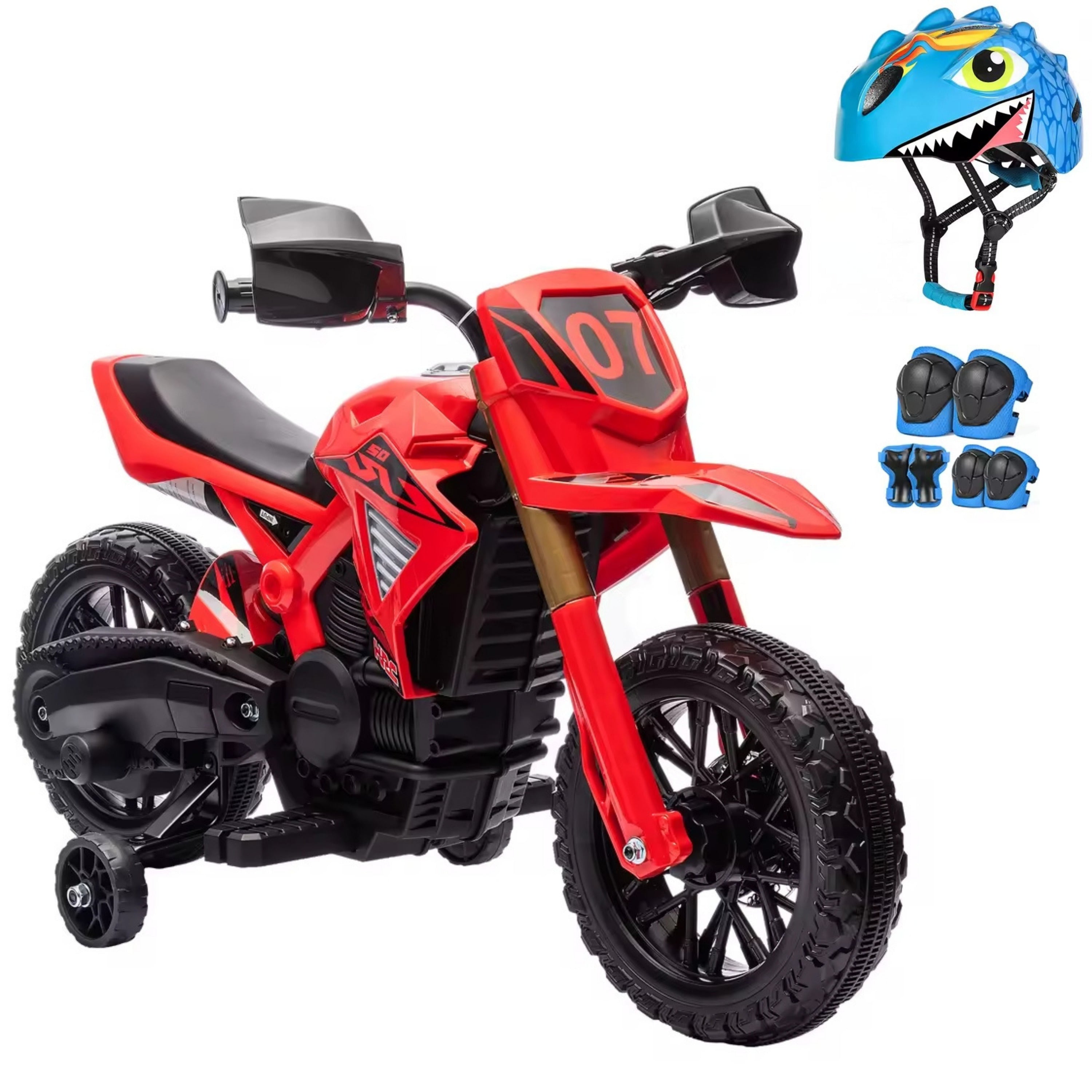 moto rouge électrique pour enfant avec casque et protections