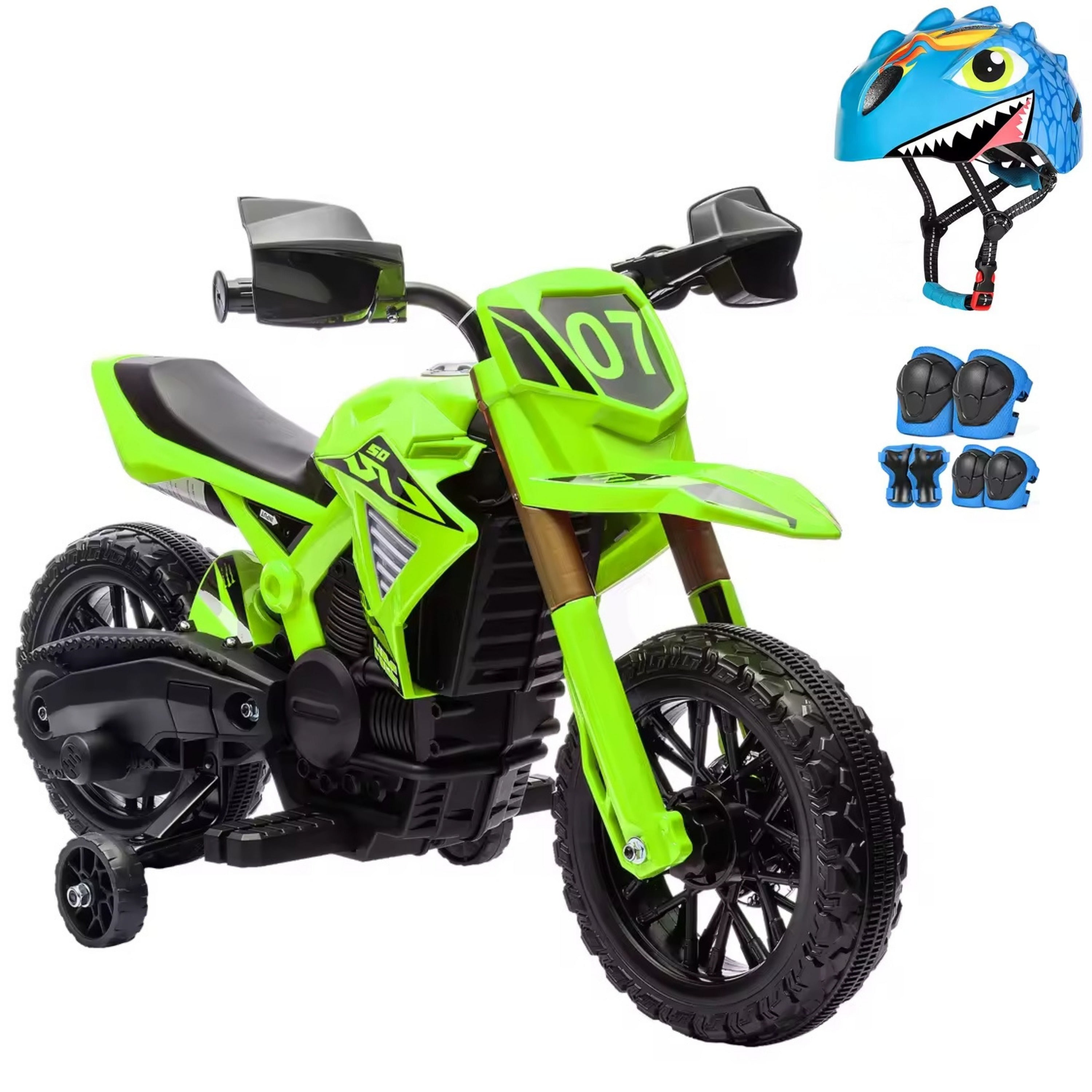 moto verte électrique pour enfant avec casque et protections