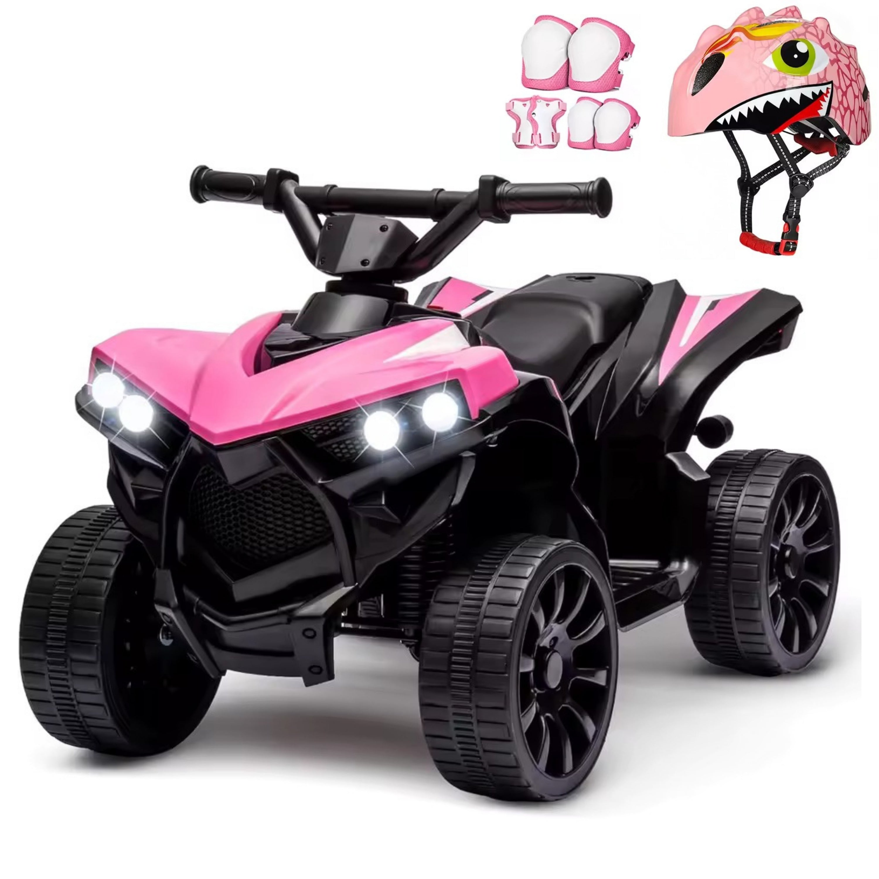 quad rose électrique pour enfant avec casque et protections