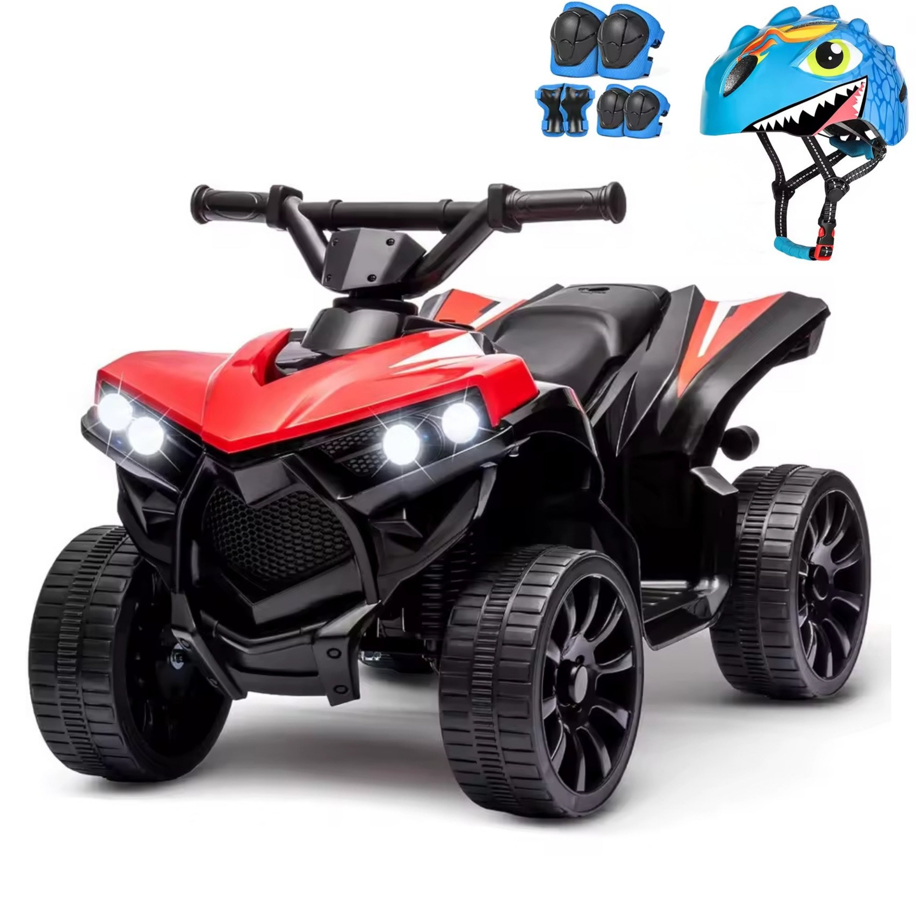 quad rouge électrique pour enfant avec casque et protections